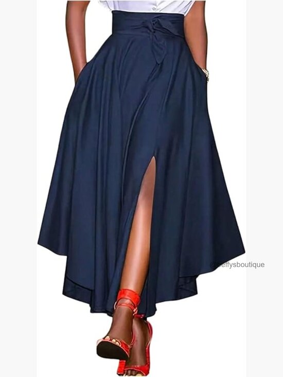 Dresses & Skirts - High Waist Flowy Maxi Skirt with Slit Business Casual